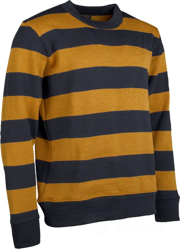 バイクウェア・装備 DEHEN Striped Body Crewneck Sweater Dehen Naval Crew Sweater, Dark Blue/Old Gold, S