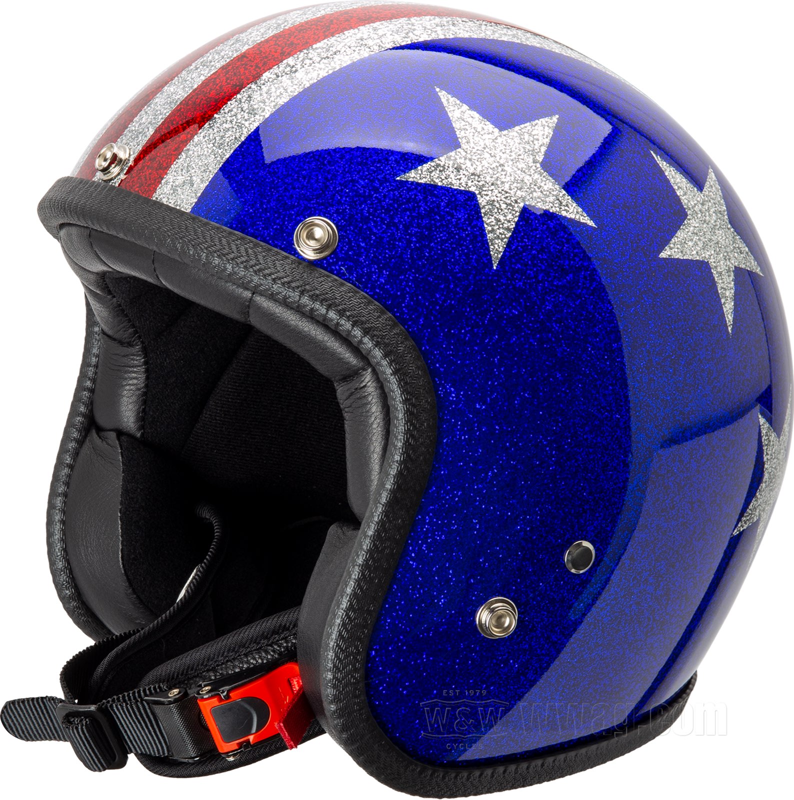 W W Cycles Casco Jet Captain America Metal Flakes de 70s