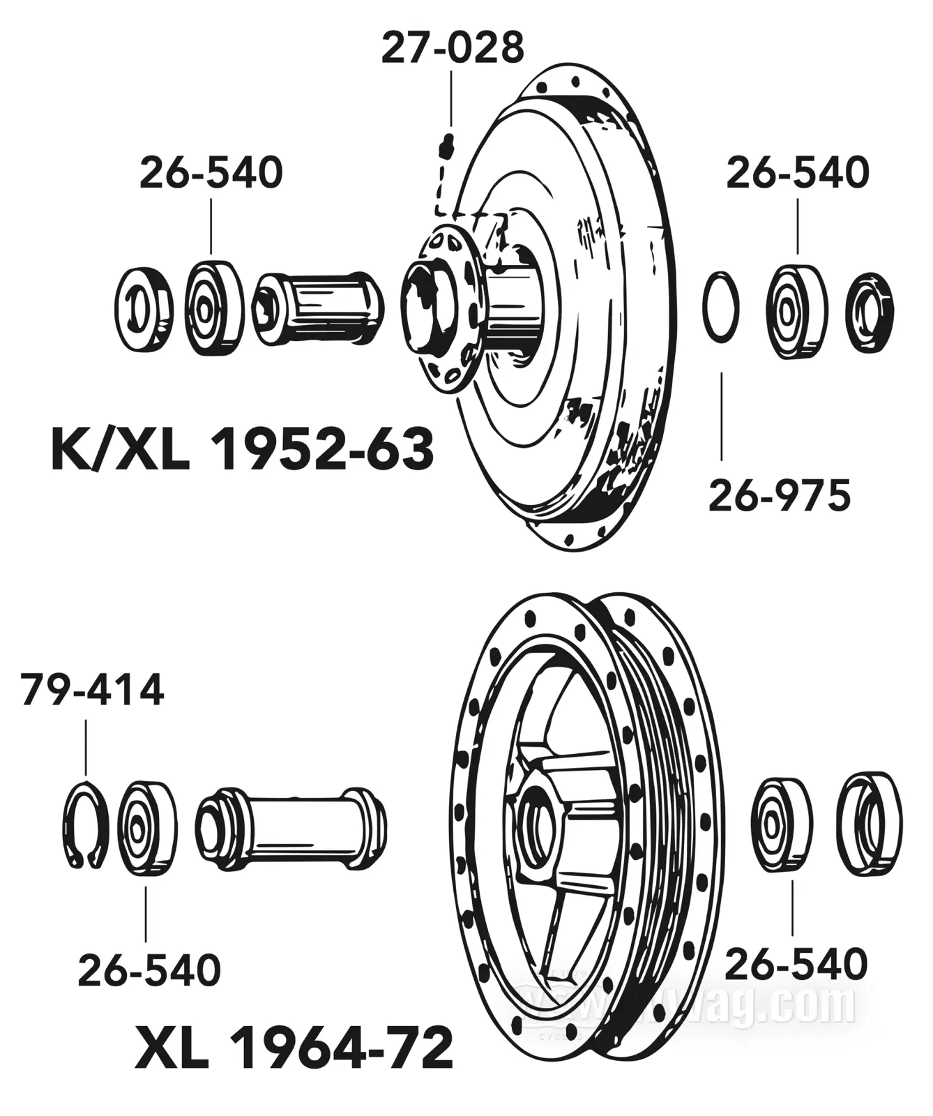 Replacement Parts, Front Hubs/Drum Shells, Model K & XL/FX