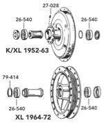Pièces de rechange pour tambour sur moyeu avant de modèles K et Sportster 1952-1972/FX 1971-1972