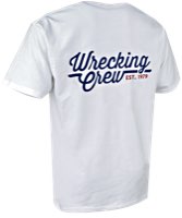 Wrecking Crew T-Shirts White - Red+Blue Print