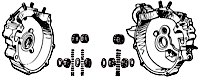 albero trasmissione Big Twin 1930-57; albero distribuzione Big Twin 1958-86; albero pricipale lato sx modelli IOE 1925-1928 e V 1930-1936; albero principale lato dx monocilidriche, modelli D e R 1926-1934; mozzi Star →1966