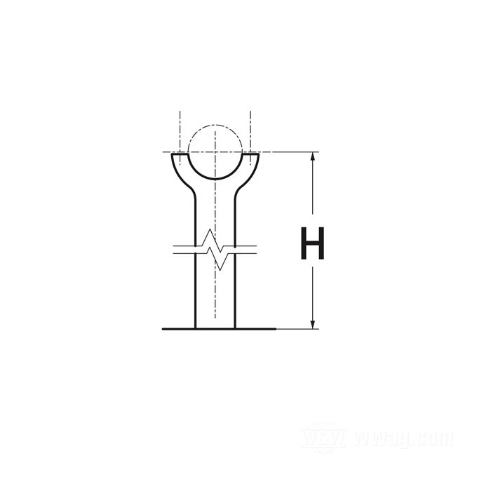 Risers; for 1/2” hex head bolts and 5/16” bolts; fits FLH 1980-1984; riser distance 3-1/2” (= 89 mm); zinc die-cast, chrome-plated; measures according to drawing: H-mounting height=43 mm; length ℓ for riser bolt shaft: 21 mm; replaces OEM HD 55940-79A, 55941-79A, 55940-82, and 55941-82; gross weight: 300 g