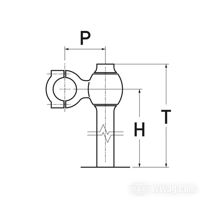 Riser »Vintage Style« von DBBP; Bronze, gebürstet; Gewinde: 1/2”-13; für Lenker-Ø: 1 ”; Maße gemäß Zeichnung: H-Anbauhöhe = 50 mm, T-Gesamthöhe = 82 mm, P-Kröpfung nach hinten = 52 mm; mit Riserschrauben; Bruttogewicht: 1.6 kg