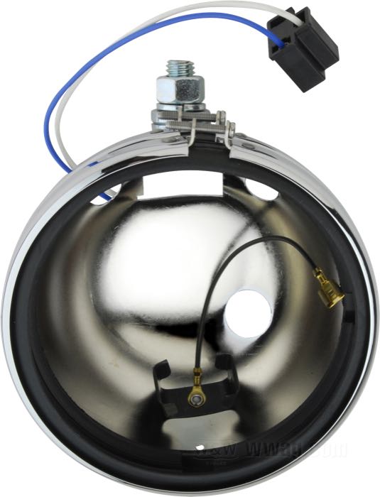 Headlight housing; fits Sportster 1975-1981, FX 1975-1986; steel, chrome-plated; depth: 95 mm; Ø 152 mm; for headlight insert (Ø): 5-3/4”; replaces OEM HD 67705-74; Taiwan; gross weight: 620 g