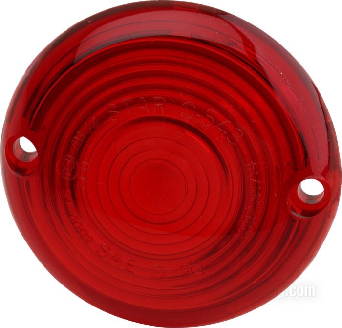 Turn signal lens; fits FL 1963-1985, FX and Sportster →1972, FXRT 1983-1985; acrylic glass, red; replaces OEM HD 68570-63T; E11 approved; gross weight: 30 g