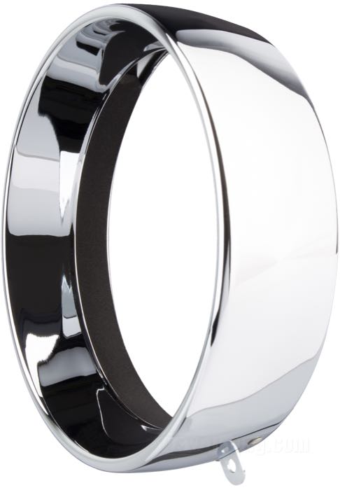 Trim ring; for Headlight; fits FXSTS 1993→, FXSTSB 1995-1997, XL883C and XL1200C 1996→, FXR 1999, FLSTS 1997-2003, FLSTSC 2005→, FXSTD 2000→, FXSTC 2007→, XL 1200V 1996→; sheet steel, chrome-plated; replaces OEM HD 69624-99A; Taiwan; gross weight: 392 g