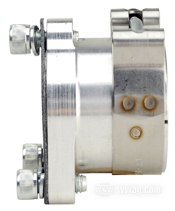 Adaptador de VIP - Vintage Iron Parts; para carburadores Dell'Orto 36 mm → colector de admisión Linkert 3-tornillos; apropiado para modelos W y G (Servicar) de 750 cc; aluminio / acero, natural; largo: 47 mm; Ø conector: 44 mm; Alemania; peso bruto: 210 g