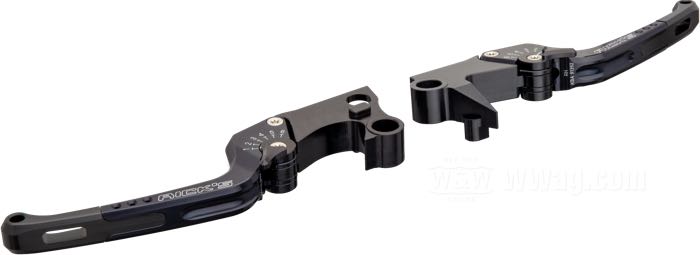 Hand brake/clutch lever »Good Guys« by Rick’s; fits Softail 1996-2014, Dyna 1996→, Touring 1996-2007, Sportster 1996-2003 with cable operated clutch; aluminum, black / black; with german national homologation; gross weight: 336 g