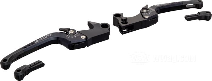 Hand brake/clutch lever »Good Guys« by Rick’s; fits Softail 1996-2014, Dyna 1996→, Touring 1996-2007, Sportster 1996-2003 with cable operated clutch; aluminum, black / black; with german national homologation; gross weight: 336 g
