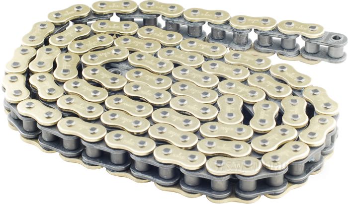 Secondary chain »Sigma RQ1 530 Sigma XRG 530« by Tsubaki; steel / rubber, gold / steel grey, X-Ring; width: 25.2 mm; number of links: 100; pitch: 530 (5/8