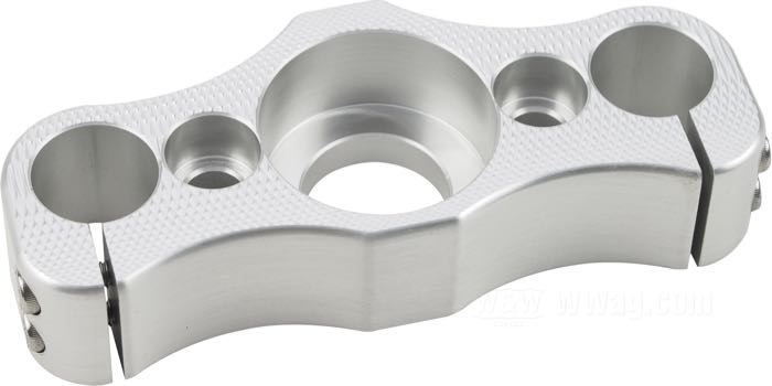 Fork clamp »Top Tee Inline« by Nacell; for Springer fork; fits 1936-early 1946 Big Twin, 1940-1957 45 cui/750cc; billet aluminum, satin finish, distance of holes for risers: 70 mm; Japan; gross weight: 460 g