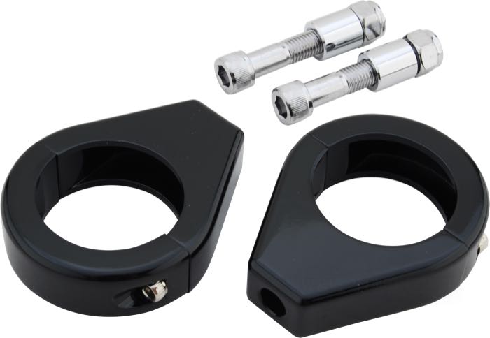 Abrazadera de montaje; para Intermitentes / Tubos de horquilla; aluminio macizo, negro; alto: 19 mm; Ø 39 mm; con tornillos de montaje 5/16”-24 x 1”, tornillos de apriete 8-32 x 5/8”; peso bruto: 368 g