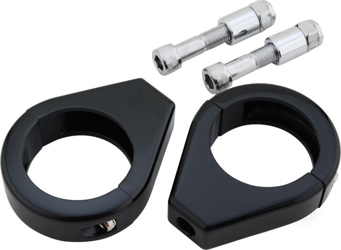 Abrazadera de montaje; para Intermitentes / Tubos de horquilla; aluminio macizo, negro; alto: 19 mm; Ø 41 mm; con tornillos de montaje 5/16”-24 x 1”, tornillos de apriete 8-32 x 5/8”; peso bruto: 354 g