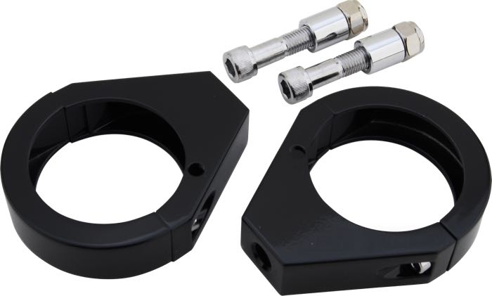 Abrazadera de montaje; para Intermitentes / Tubos de horquilla; aluminio macizo, negro; alto: 19 mm; Ø 49 mm; con tornillos de montaje 5/16”-24 x 1”, tornillos de apriete 8-32 x 5/8”; peso bruto: 375 g