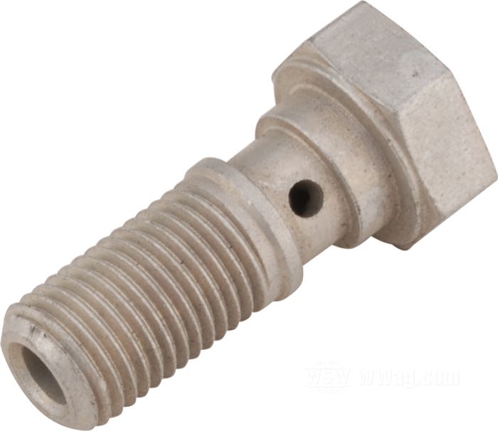 Tornillo hueco de Strange Bird; para Tubo de ventilación; apropiado para Big Twin 1936-1937, 45cui/750cc 1937-1973; acero, CAD (método ZnNi); rosca del racor: 3/8”-24 UNF; reemplaza OEM HD 63578-36; peso bruto: 18 g