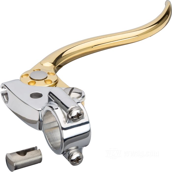 Mando freno a mano »Deluxe« de Kustom Tech; latón / aluminio, pulido; para cable; rosca: M10 x 1.0; para manillares del Ø: 1 ”; Italia; peso bruto: 360 g