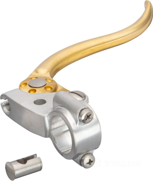 Hand brake control »Deluxe« by Kustom Tech; brass / aluminum, satin finish; for Bowden cable; thread: M10 x 1.0; for handlebar Ø: 1 ”; Italy; gross weight: 360 g
