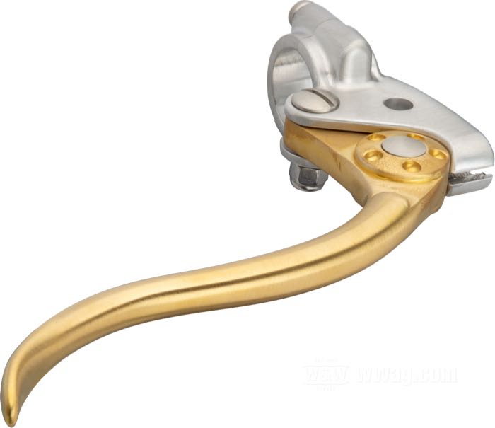 Hand brake control »Deluxe« by Kustom Tech; brass / aluminum, satin finish; for Bowden cable; thread: M10 x 1.0; for handlebar Ø: 1 ”; Italy; gross weight: 360 g