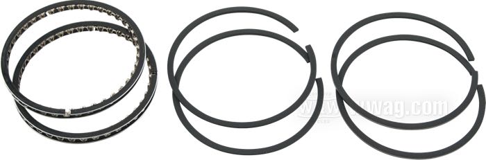 Kolbenring-Set von Hastings; passend für 1200cc Knucklehead, Panhead, Shovelhead und 1300cc Flathead; Gusseisen / Stahl, Kompressionsringe mit hartverchromten Stirnflächen; Über-/Untermaß: +0.050 ”; Bohrung (Nennmaß): 3-7/16 ”; Höhe Kompressionsring: 1/16 ”; Höhe Ölabstreifring: 3/16 ”; ersetzt OEM HD 22331-55B; USA; Bruttogewicht: 113 g