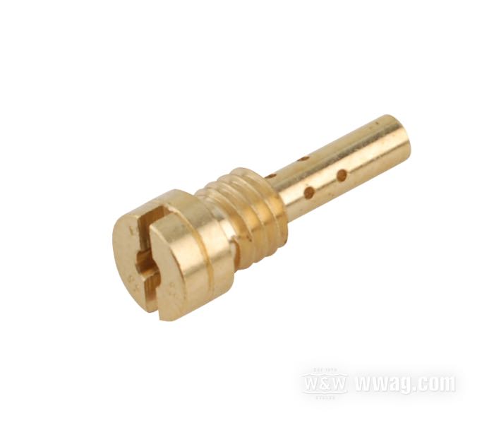 Chiclé intermedio ; apropiado para Sportster 1976-1987, Big Twin 1976-1989; latón; para carburadores Keihin de mariposa; rosca: M4.5; #65; reemplaza OEM HD 27896-79; peso bruto: 10 g