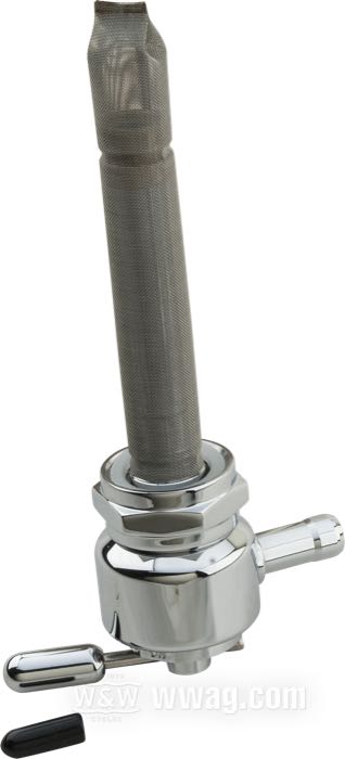 Rubinetto benzina »Smooth« di Pingel; ottone, cromato, con riserva; posizione del raccordo: 180°; condotto benzina: 5/16”; filettatura: M22 x 1; U.S.A.; peso lordo: 200 g