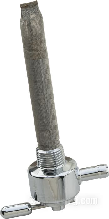 Rubinetto benzina »Smooth« di Pingel; ottone, cromato, con riserva; posizione del raccordo: 180°; condotto benzina: 5/16”; filettatura: 3/8”-18 NPT; U.S.A.; peso lordo: 210 g
