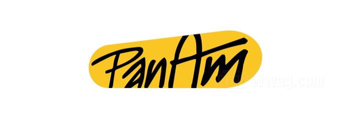 Decal / Sticker »PanAm« by PanAm; vinyl, yellow / black; width x height: 90 x 30 mm; gross weight: 1 g