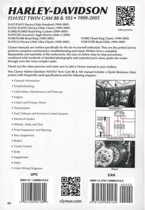 Werkstatthandbuch; passend für Touring 1999-2005; Papier; Breite x Höhe: 210 x 275 mm; von Ed Scott; Softcover; schwarz-weiß; 701 Seiten; englisch; ISBN: 978-1-59969-016-2; Bruttogewicht: 1.26 kg
