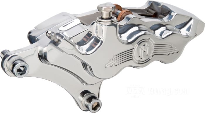 Etrier de frein »112x6B DBO« de Performance Machine; adaptable à modèles 1984-1999; alu billet, poli, distance des trous de fixation : 87 mm (de centre à centre); position: avant gauche; Ø piston hydraulique: 7/8” (22.23 mm) + 1-3/8” (25.40 mm) + 1-1/8” (28.58 mm); liquide de frein obligatoire: DOT 4 ou 5; pour disque: 11.5 ”; certifié; USA; poids brut: 1.2 kg