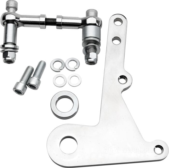 Caliper bracket by Performance Machine; for Caliper 125x4R and SL; fits FL 1973-1984; steel, chrome-plated; position: front left; for brake disc: 10 ”; with small parts; USA; gross weight: 950 g