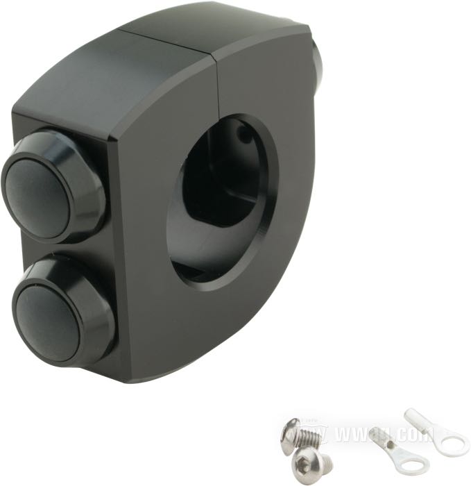 Button switch unit »mo.switch« by motogadget; for Horn / Turn signal / Starter motor; for 1” handlebars; with three button switches; billet aluminum, black housing, black buttons; width: 20.5 mm; Ø 49 mm; Germany; gross weight: 96 g