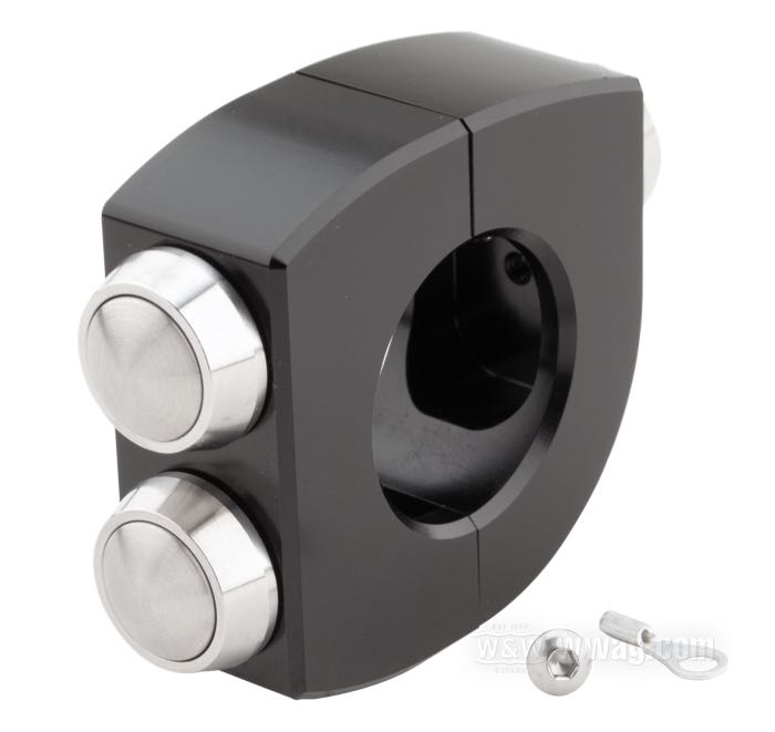 Button switch unit »mo.switch« by motogadget; for Horn / Turn signal / Starter motor; for 1” handlebars; with three button switches; billet aluminum, black housing, polished buttons; width: 20.5 mm; Ø 49 mm; Germany; gross weight: 101 g