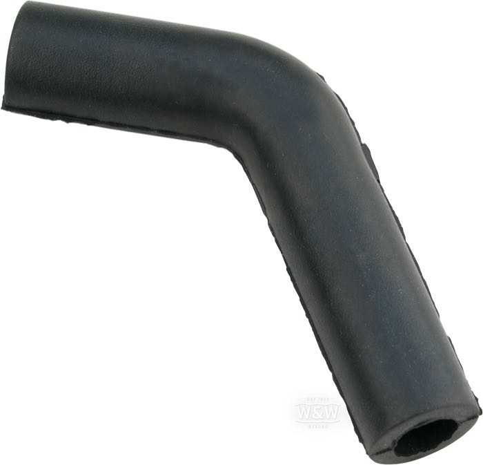 Tuyau de reniflard de Mikuni; pour Mikuni HS 40 and HSR 42/45; caoutchouc, courbé à 45°; longueur: 76 mm; Ø 14 mm; Ø intér.: 8 mm; poids brut: 12 g