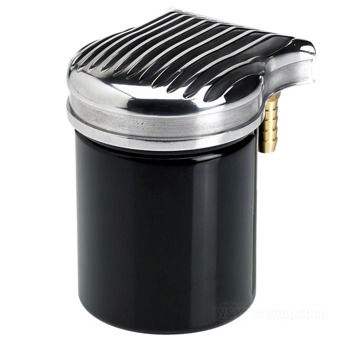 Soporte »FiltroMax« de Lowbrow Customs; para Filtro de aceite; aluminio fundido, pulido; rosca para filtrante de aceite: 3/4”-16; con tornillos; con Racores de tubo de aceite; peso bruto: 183 g