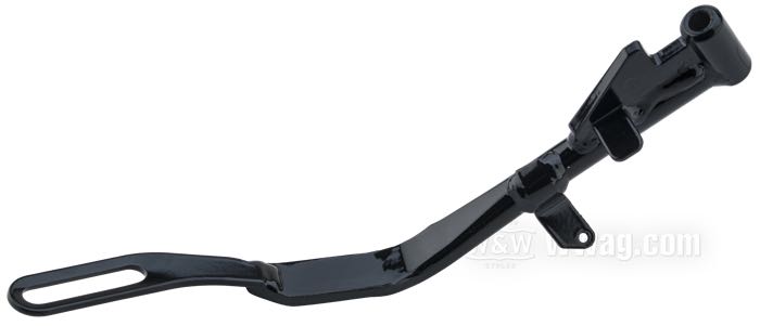 Caballete »extremo plano«; apropiado para Sportster 2012-2020, salvo 883R; acero, negro, recubierto en epoxy, longitud original; Longitud según el dibujo: 15 cm; reemplaza OEM HD 50000025BHP; peso bruto: 925 g