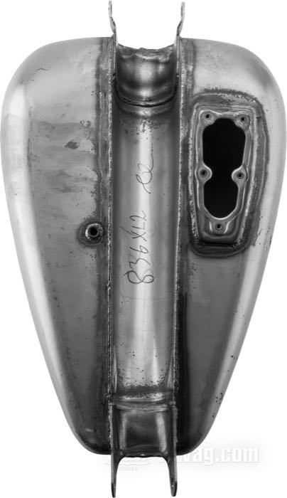 Gas tank by Paughco; fits Sportster 2007-2020; steel; volume: 17 l; required gas cap: screw-in 1983→; required petcock: none - uses in-tank pump; required petcock: none - uses in-tank pump; gross weight: 7.07 kg