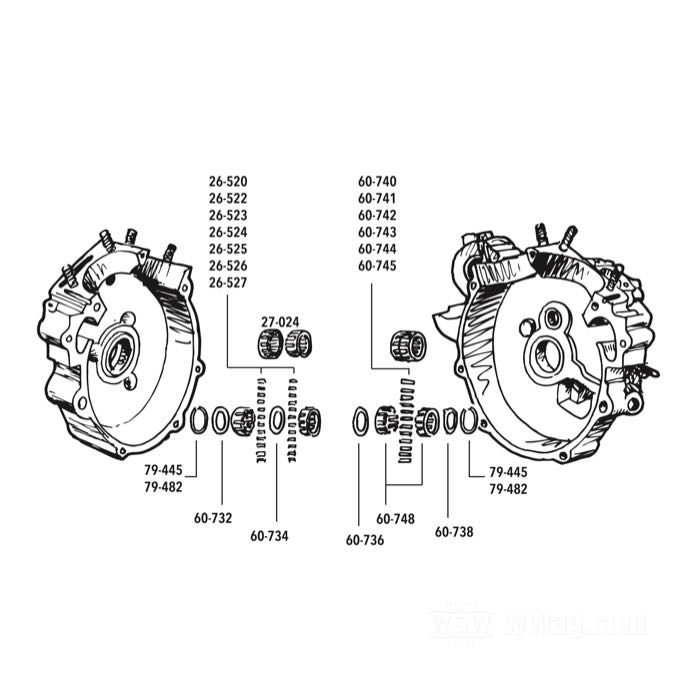 Bearing roller; for Pinion shaft; fits Knucklehead 1936, Big Twin 1937-1954; steel, ground; length: 0.600”; Ø 0.250”; Over-/Undersize: +0.000 ”; tolerance class: RBEC 1; replaces OEM HD 9261; gross weight: 4 g