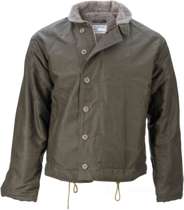 Veste »1944 N-1 « de Pike Brothers; coton / laine, vert olive, ciré, doublure intérieur grise; taille: XL; unisex; avec boutons de rechange; Turquie; poids brut: 1.93 kg