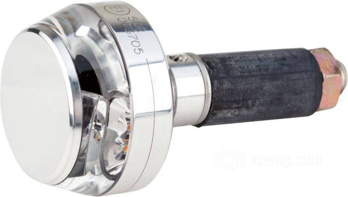 Clignotant »mo.blaze Disc« de motogadget; gauche; alu billet / verre, poli; longueur: 19.5 mm; Ø 35 mm; poids net: 40 g; cabochon: clair; 12 V; 7 W; avec LED; avec Fils électriques 100 cm et des petites pièces; homologué E1; Allemagne; poids brut: 106 g