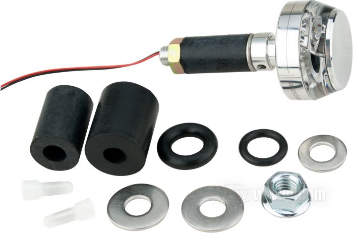 Clignotant »mo.blaze Disc« de motogadget; droit; alu billet / verre, poli; longueur: 19.5 mm; Ø 35 mm; poids net: 40 g; cabochon: clair; 12 V; 7 W; avec LED; avec Fils électriques 100 cm et des petites pièces; homologué E1; Allemagne; poids brut: 106 g