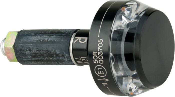 Clignotant »mo.blaze Disc« de motogadget; droit; alu billet / verre, anodisé noir; longueur: 19.5 mm; Ø 35 mm; poids net: 40 g; cabochon: clair; 12 V; 7 W; avec LED; avec Fils électriques 100 cm et des petites pièces; homologué E1; Allemagne; poids brut: 107 g