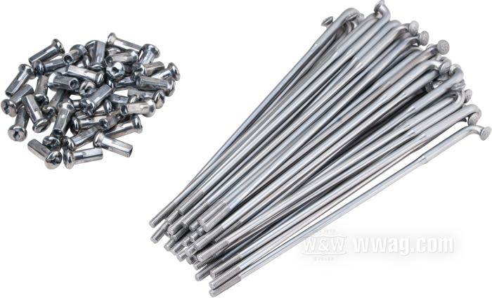 Speichensatz von WWS; Stahl, CAD (ZnNi Verfahren); Länge L1: 171 mm; Durchmesser D1: 5 mm; Durchmesser D2: 4 mm; Winkel α: 95 °; Gewinde: M4 x 0.75; für breite Radnabe; für 16
