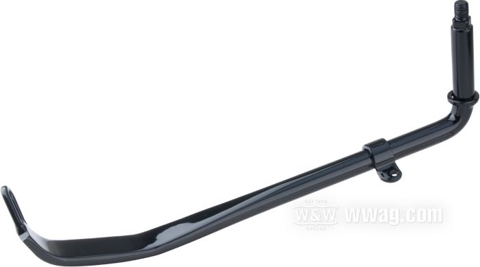 Jiffy stand leg »flat tip«; fits Big Twin 4-speed 1936-1984, Softail → 1988; steel, black, powder-coated, standard length; Length according to drawing: 27 cm; replaces OEM HD 50061-36E; gross weight: 822 g