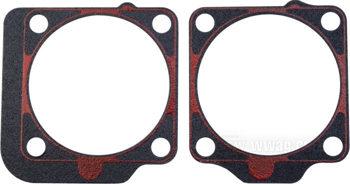Gasket by James Gaskets; for Cylinder base; fits Panhead and Shovelhead 1963-1984; rubberized steel with silicone seal; nominal bore: 3-7/16 ” / 3-1/2 ”; replaces OEM HD 16776-63, and 16777-63; gross weight: 40 g