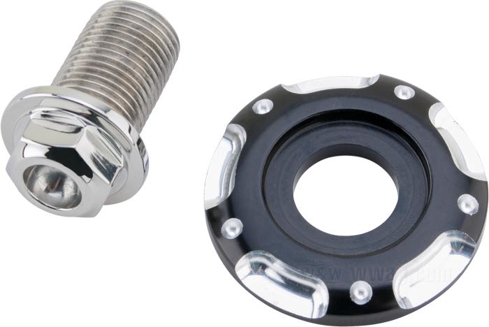 Tornillo eje de dirección »Misano« de Roland Sands Design; para horquillas Narrow Glide ; apropiado para Sportsters 1988→, FXD 1991-2005, FXR 1984-1994, FLST 1986-2017; aluminio macizo, negro, Contrast Cut; EE. UU.; peso bruto: 142 g