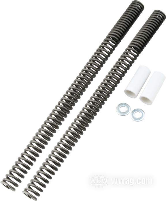 Kit de ressorts de Progressive Suspension; pour Fourche hydraulique; pour tubes de 39 mm; adaptable à FXR 1987→, FXD(B/C/L) 1991-1999; acier, naturel; longueur: 470 mm; Ø 30 mm; remplace OEM HD 45373-88; USA; poids brut: 1.63 kg