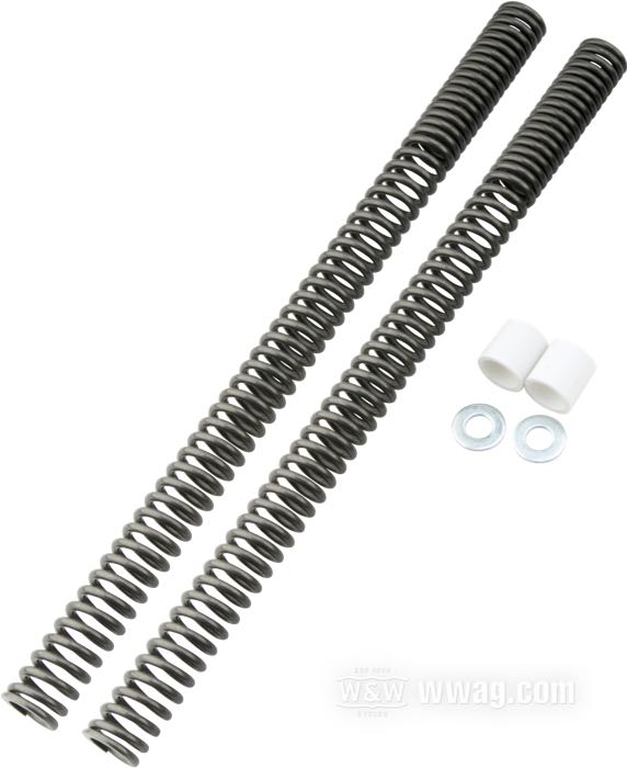 Kit de ressorts de Progressive Suspension; pour Fourche hydraulique; pour tubes de 39 mm; adaptable à Sportster 1987-1993 (Hugger 1988-1992), FXR 1988→; acier, naturel; longueur: 470 mm; Ø 30 mm; remplace OEM HD 45376-87; USA; poids brut: 1.6 kg