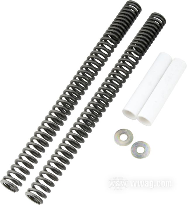 Kit de ressorts de Progressive Suspension; pour Fourche hydraulique; pour tubes de 41.3 mm; adaptable à FL(H/HT/T) 1949→ (sauf FLT/FLHT 2002-2005), FLHR 1994→, FX(D)WG 1980-2005, Softail 1984-2017; acier, naturel; longueur: 400 mm; Ø 32 mm; remplace OEM HD 46051-49A; USA; poids brut: 1.57 kg