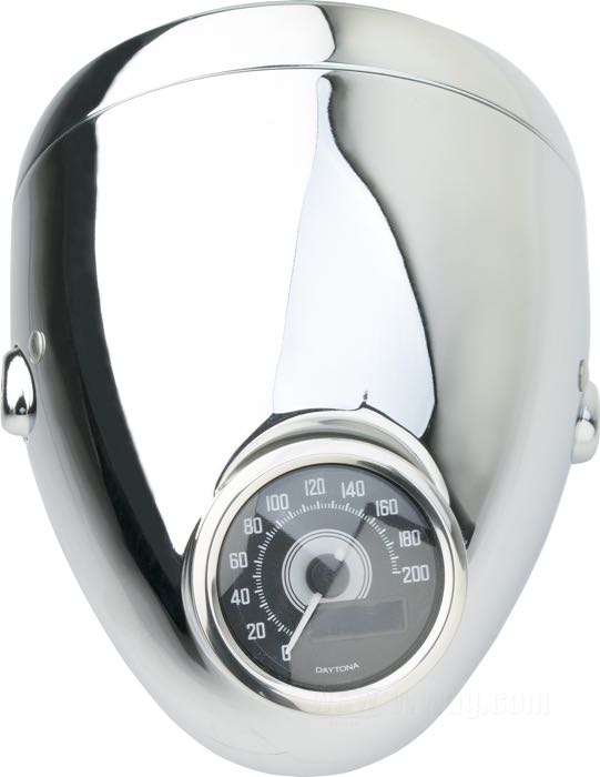 Elektronischer Tachometer »Velona 60« von Daytona; Edelstahl, poliert; Tiefe: 45 mm; Ø 60 mm; 12 V; mit V-Halter, Kabelbaum, M5 Halteschrauben; EMV nach ECE R10 bestätigt; Bruttogewicht: 299 g